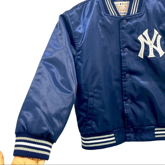 Yankee White & Blue Bomber Jacket MLB by JH Design Size S (5-6) Kids - Picture 2 of 15